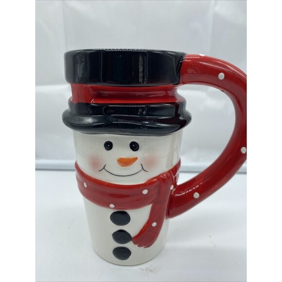 Unmarked Other - Snowman Mug Ivory Red Christmas Holiday Coffee Hot Chocolate Lid